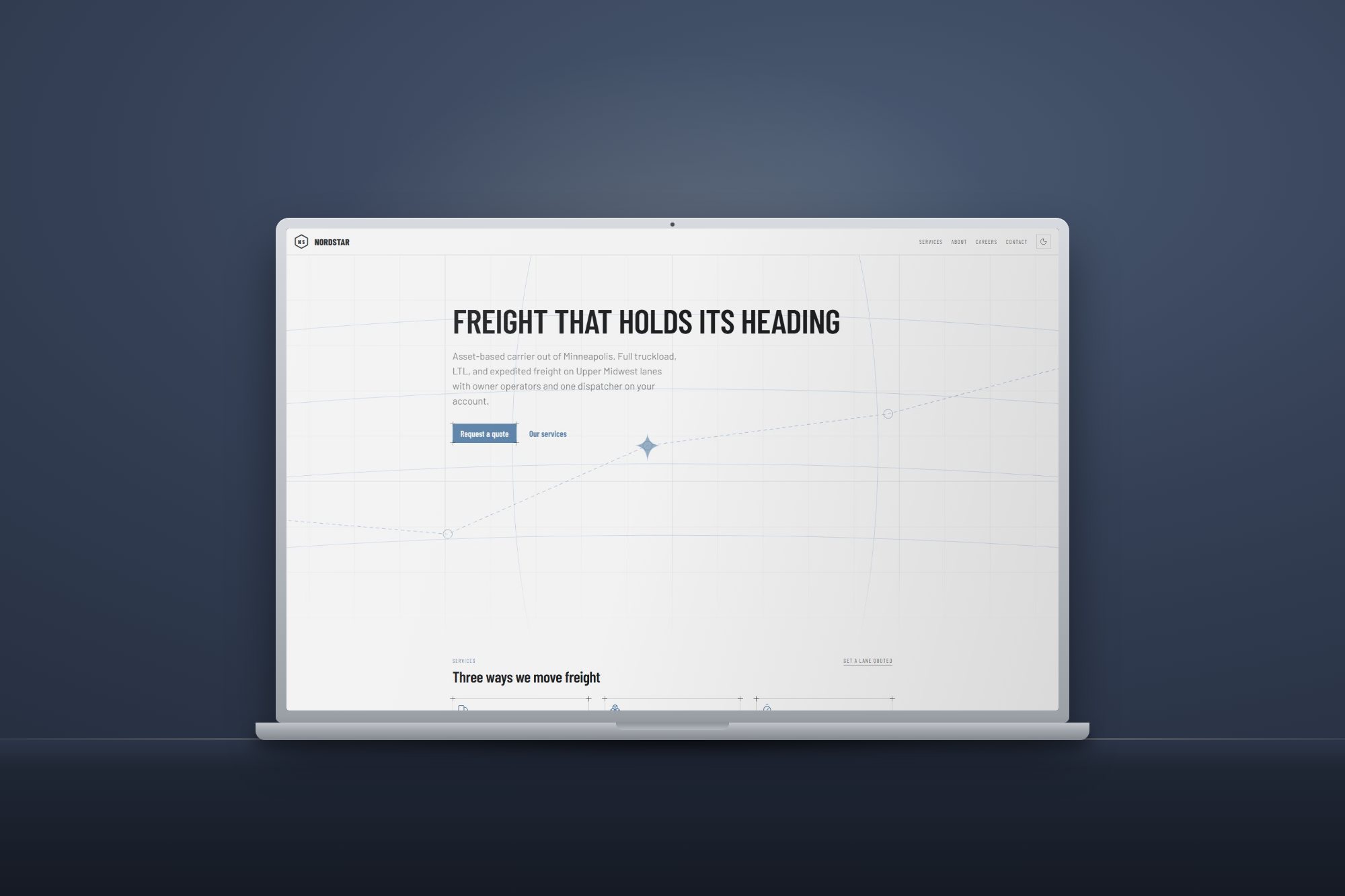 NordStar Freight website shown on a laptop